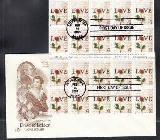 Us First Day Cover 2001 Sc 3497a 34c " Love " Booklet