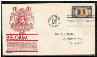 Scott 914 Belgium Overrun Nations First Day Cover Patriotic Unlisted Fdc
