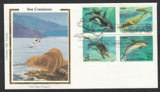 Us First Day Cover 1990 Sc 2511a Sea Creatures,  Colorano Silk Cachet