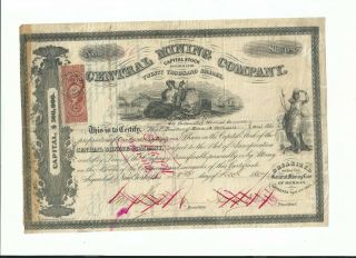 U.  S.  Stamps Scott R44c Revenue Of Central Mining Co.  Stock Certificate 1867 Issue