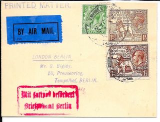Gb 1924 Exhibition 3½d Rate To Germany Flap Missing
