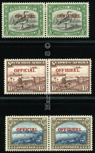 South West Africa 1951 - 52 Sg O23,  O25,  27 Sc O23,  O25,  27 Vf Og Mlh Set 3x2 Stamp