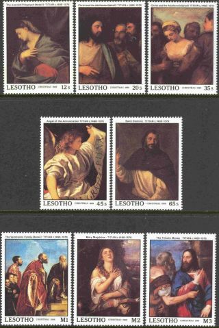 1988 Lesotho 685 - 92 Complete Never Hinged Set Of 8 Titian Paintings