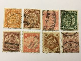 Old Stamps China X 8 Inc Dragons