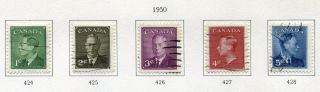 1950 Canada.  King George Vi.  Full Set Of 5 Stamps.  Sg 424/428.  Cv £10.