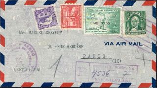 042 El Salvador To France Registered Air Mail Cover 1937 Via York