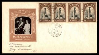 Winnipeg Canada Brown Cachet 2c Strip Royal Visit 1939 First Day Cover Fdc