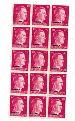 Germany Occupied Russia Ostland Sc N25 Stamps Block Of 15 Hitler 1941 - 43 Id 2243