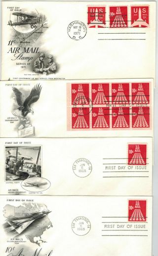 10c Airmail Set Of 4 50 Star Runway,  Booklet,  Congress Precancel Fdc ($75)
