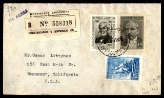 Argentina Buenos Aires May 4 1957 Registered Air Mail To Beaumont Ca Usa