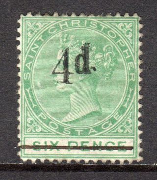 St.  Christopher Qv 1886 Surch 4d On 6d Green Sg25 Lm/mint