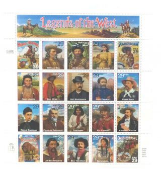 Us Stamps 2869 - Legends Of The West Sheet - 1994 - 20 Stamps - Mnh - Vf/xf