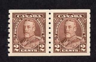 Canada 229 2 Cent Brown King George V Pictorial Issue Coil Pair Mnh