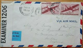 United States 1942 Airmail Cover To Royal Navy H.  M.  S.  Agamemnon Censored England