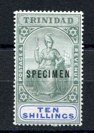 Trinidad 1896 “britannia” 10/ - Green & Ultramarine Sg123 Fine O/p “specimen