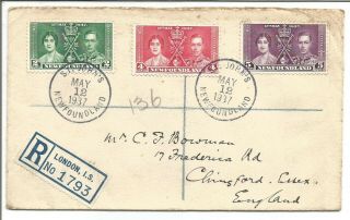 1937 Royal Wedding Registered Stamp Letter Cover Newfoundland To Chingford