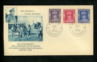 Postal History Philippines 519 - 521 Fdc General Douglas Macarthur 1948 Manila
