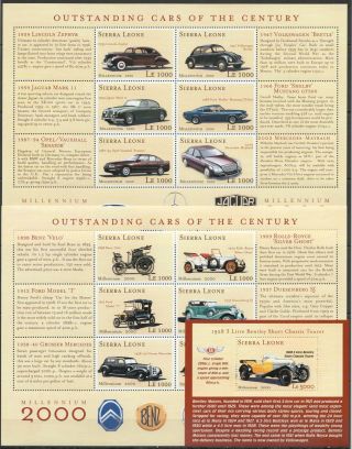 P1542 Sierra Leone Outsatnding Cars Of The Century Millennium 2000 2sh,  Bl Mnh