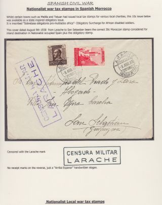 Spanish Morocco,  1938 Civil War Censor Larache To San Sebastian Cover