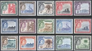 Gambia 1953 1/2d - £1 Qeii Pictorial Sg 171 - 185 Scott 153 - 167 Lmm/mlh Cat$90 ($118)