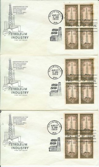 Petroleum Industry 100th Anniv 1st Oil Well Set Of 3 1134 Titusville Pa
