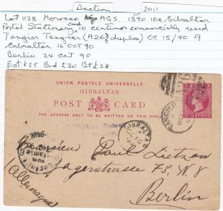 1890 Gibraltar Postal Stationery 10c Card Tangier A26 Duplex Germany Re Stamps