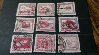 Chile.  Air Mail Stamps From 1948 Souvenir Sheet.  9 Stamps.  See Photo.  1