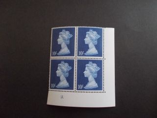 Gb Qeii 1969 10/ - Machin High Value In Plate Block Of 4 Plate 1a Unmounted