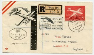 Austrian Airlines Registered Mail Cover First Day 1958