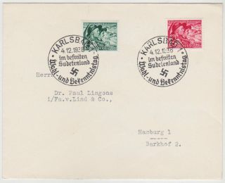 Germany Dr Sudetes 1938 (4.  12. ) Cover Karlsbad Mi 684/85
