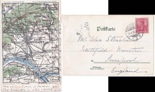 Germany 1900 Map P/c From Weisbaden.  Posted From There To Engoland