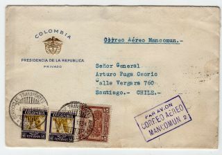 Colombia 1934 Airmail To Chile " Correo Mancomun " Private Presidential Cover