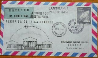 Yugoslavia 1974 Aerofila Fisa Souvenir Cover With Rocket Mail Airmail Label