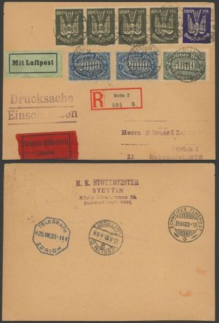 Germany 1923 - Registered Air Mail Cover Berlin To Zurich Switzerland 30510/2