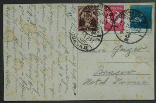 Romania 1933 Postcard Sent From Cernauti To Brasov Franked W/ 3 Stamps