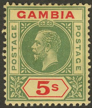 Gambia 1922 Kgv 5sh Green And Red On Pale Yellow Sg102 Cat £130