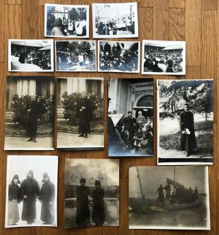 13 X China Old Photo Mission In South China Boat Snow Church Men In Gowns