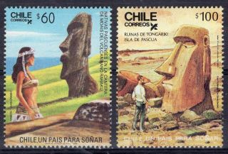 Chile 1986 Stamp 1184/5 Mnh Moai Easter Islands Isla De Pascua