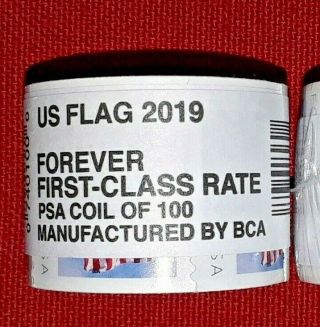 Roll /coil Of 2019 Us Flag Usps Forever Postage Stamps Mfg By Bca 5343