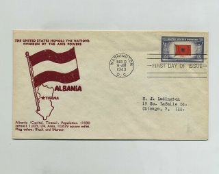 1943 Wwii Ww2 Us Anti - Axis Fdc First Day Cover Envelope Albania Flag Wz8125
