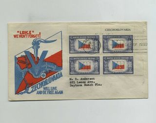 1943 Wwii Ww2 Us Anti - Axis Fdc First Day Cover Envelope Czechoslovakia Wz8120
