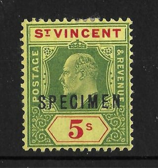 St Vincent 1904 - 1911 Partial Gum 5/ - Sg 92 Specimen