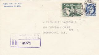 Canada 1960 Registered Cover Montreal To Sherbrooke Que 25c Rate