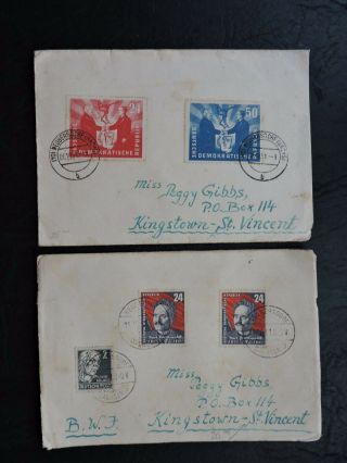 X2 Dde Germany 1951 Stamp Covers St Vincent Bwi British West Indies L@@k
