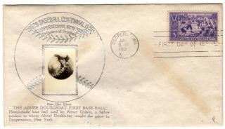 Fdc 1939 Baseball Centennial Stamp Scott 855 On Crosby First Baseball Cachet