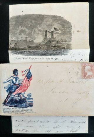 65 Civil War Patriotic - Male Figure W/awesome Fort Wright Ironclad Lettersheet