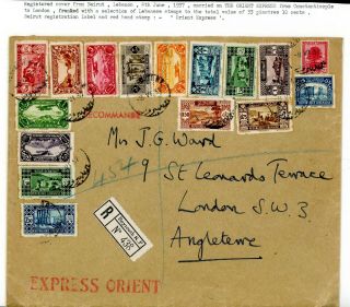 Lebanon 1937 Registered Cover To London 16 Stamps (s100)