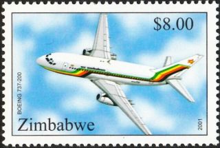 Air Zimbabwe Boeing 737 - 200 Airliner Aircraft Airline Stamp (2001)