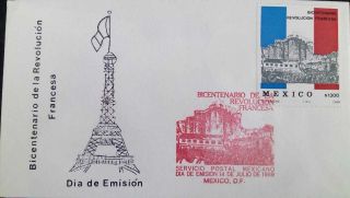J) 1989 Mexico,  Bicentennial Of The French Revolution,  Flag,  Fdc
