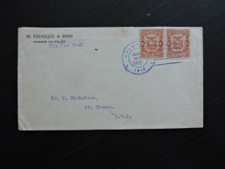 1913 Panama 2 1/2c Pair Colon Fancy St Thomas Dwi Danish West Indies V La Us